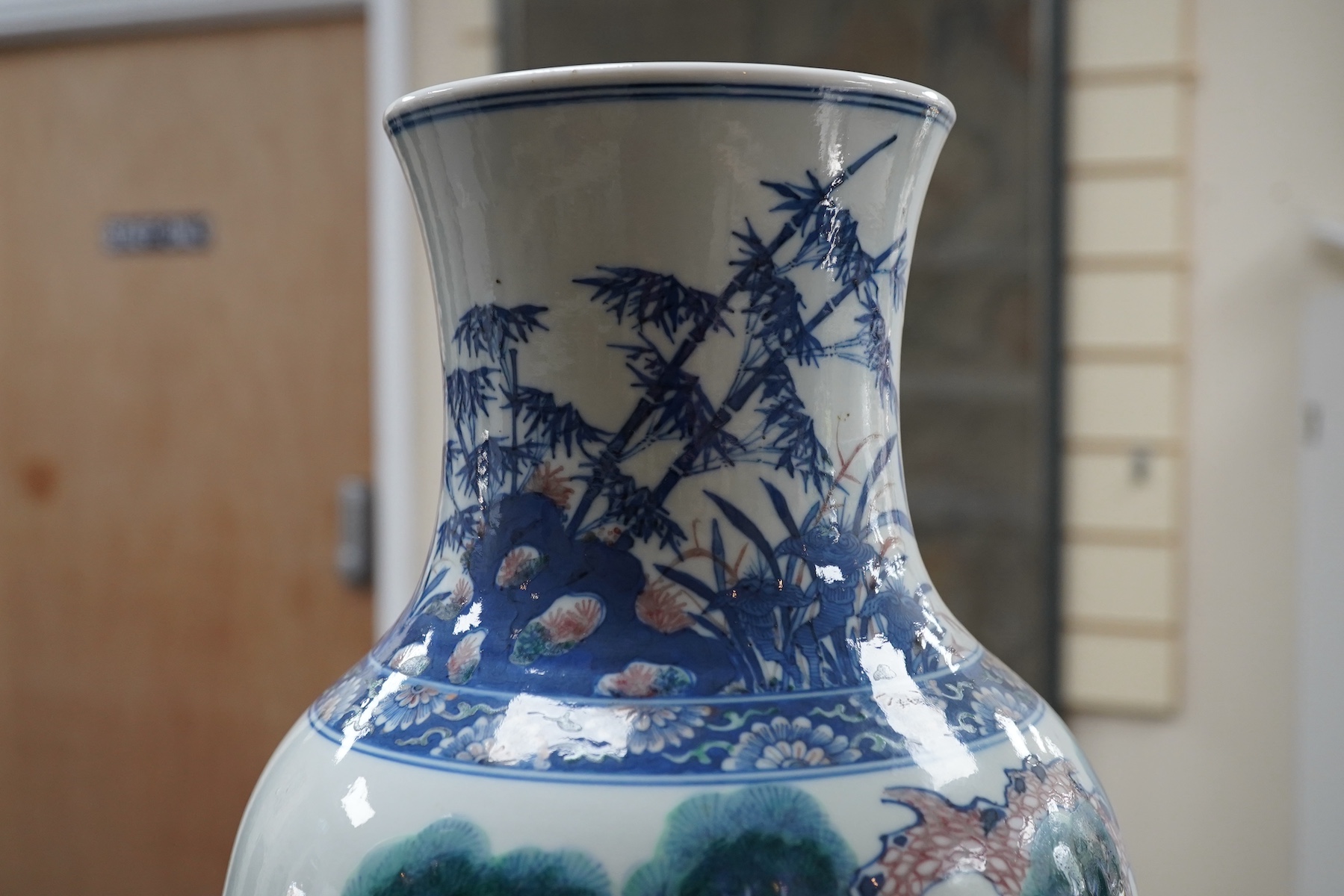 An unusual Chinese underglaze blue and copper red ‘longevity’ vase, 19th century